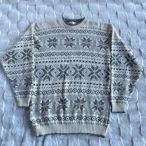 🔥Vintage Bill Blass USA Cotton Snowflake Fair Isle Preppy Grandpa Ski Sweater